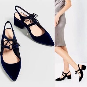 Zara Velvet Sleek Navy Blue Heels